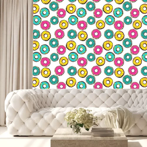 Behang Pop-art donuts in verschillende kleuren