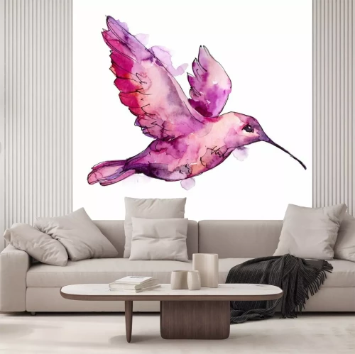 Sticker Hemelvogel roze colibri in het wild door geïsoleerde waterverfstijl. Wilde vrijheid, vogel met vliegende vleugels. Aquarellevogel voor achtergrond, textuur, patroon, kader, grens of tatoegering.