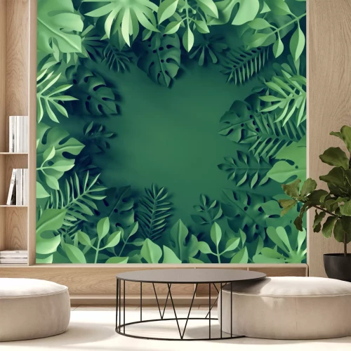 Sticker 3d floristisch frame met groene bladeren