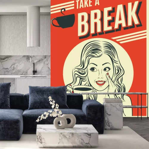 Sticker reclame koffie retro poster met pop-art vrouw