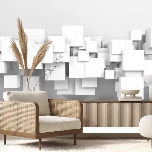 Sticker 3D zwevende witte kubussen