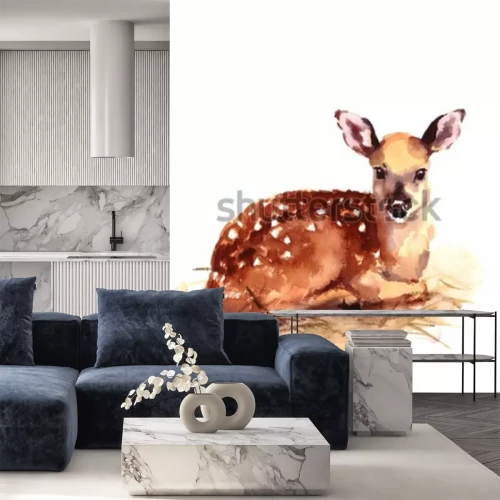 Sticker Aquarel baby herten handgeschilderd Fawn illustratie geïsoleerd op een witte achtergrond