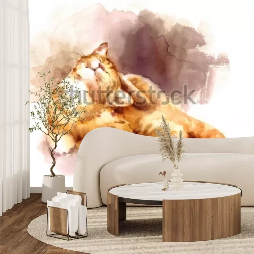 Fotobehang Kat 3D in aquarel