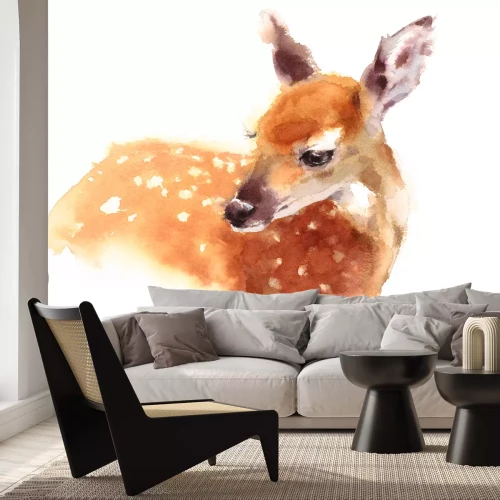 Sticker Aquarelportret van een reekalfje op een witte achtergrond.