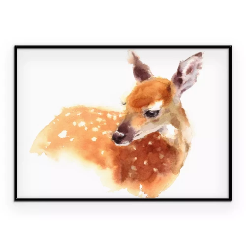 Poster Aquarelportret van een reekalfje op een witte achtergrond.