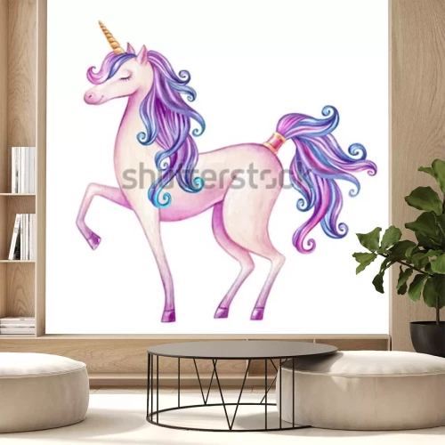 Sticker Een trotse eenhoorn met een paarse vacht