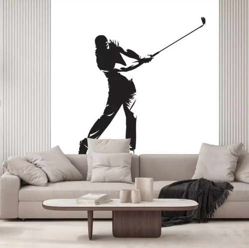 Sticker Golfspeler, geïsoleerde vector silhouet. Actieve mensen, golfswing