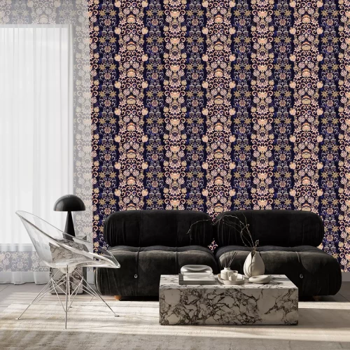 Behang Kleurrijke kleine oosterse bloemen op de achtergrond