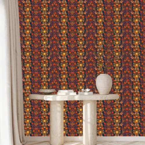 Behang Bloemen in roodtinten in oosterse stijl