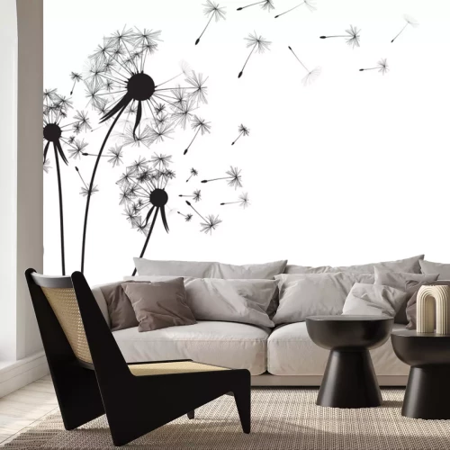 Sticker Blazende paardebloemen zwart-wit illustratie