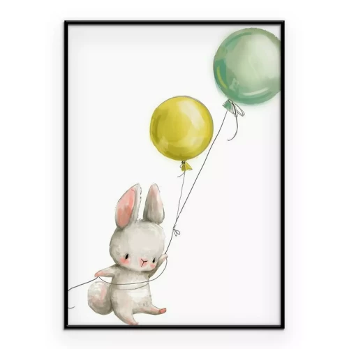 Poster Konijn met twee ballonnen