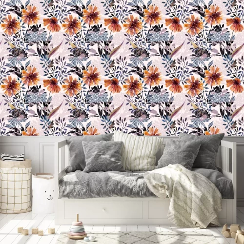 Behang Madeliefjes in een herfstprint