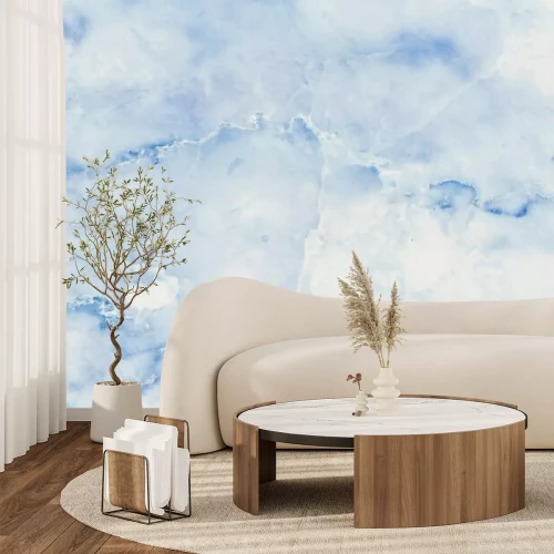 Fotobehang De blauwe achtergrond van de pastelkleur marmeren textuur in natuurlijke patronen met hoge resolutie detailleerde structuur helder en luxueus, naadloos patroon van de vloer van de tegelsteen.