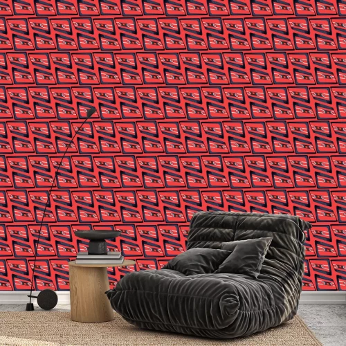 Behang Compact cassette naadloos patroon met drijvende of vliegende band in perspectiefmening