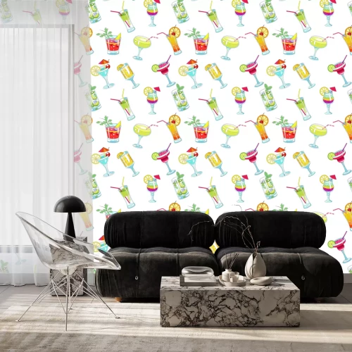 Behang Cocktails met rietjes en plakjes naadloze patroon vector.