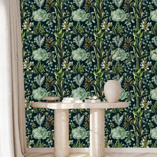 Behang Bladeren van vetplanten en wilde planten