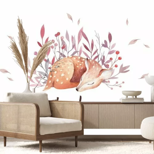 Sticker Leuk de hertendier van de waterverfbaby, kinderdagverblijf geïsoleerde illustratie voor kinderkleding, patroon. WatercolorHand getekend boho-afbeelding Perfect voor telefoonhoesjes, kinderdagverblijfp