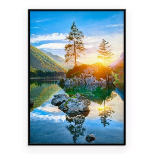 Poster Zonsopgang boven een bergmeer