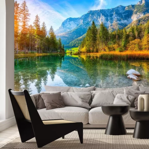 Fotobehang Schilderachtige zonsondergang boven de Hintersee