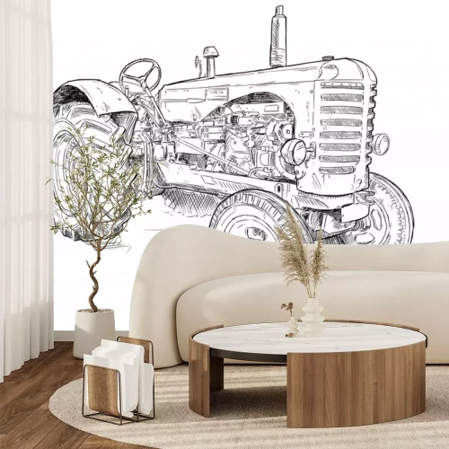 Sticker Vector artistieke pen en inkttekening van oude tractor. Trekker werd gemaakt in Schotland, Verenigd Koninkrijk tussen 1954 - 1958 of 50's.