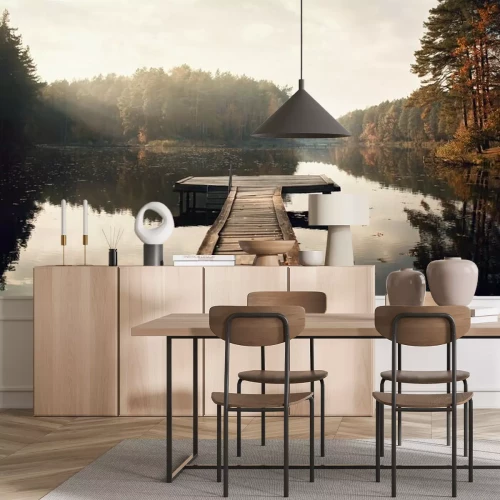 Fotobehang Houten pier op het meer