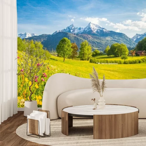 Fotobehang Weide in bloei in de lente