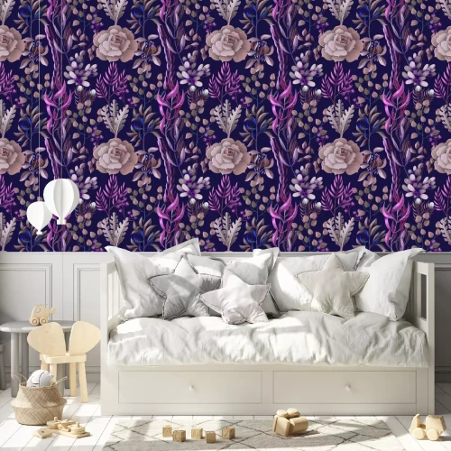 Behang Naadloos patroon met eucalyptus, magnolia, varenbladeren en succulents. Trendy rustieke kruid vector achtergrond.