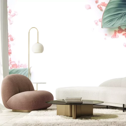 Sticker Groene bladeren en roze kristallen