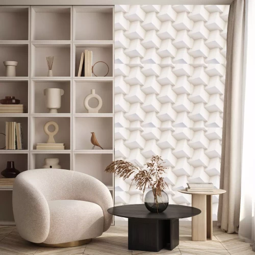 Behang Naadloos 3D-patroon gemaakt van witte en beige geometrische vormen, creatieve achtergrond of wallpaper oppervlak gemaakt van licht en schaduw. Futuristisch decoratief abstract textuurontwerp, eenvoudi