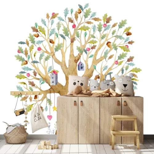 Sticker Boomhut met veelkleurige bladeren