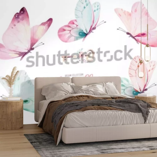 Fotobehang Pastelkleurige vlinders voor meisjes