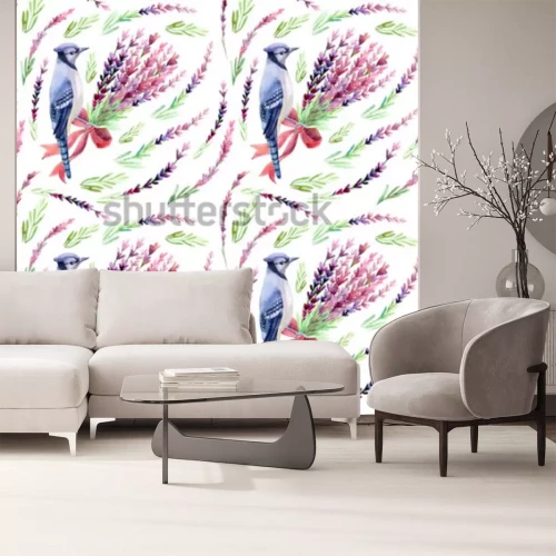 Fotobehang Vogels en bloemen in een boeket