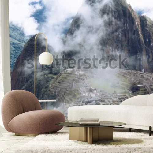 Fotobehang Machu Picchu, een Peruaanse historische heilige koepel in 1981 en een Werelderfgoedlijst van UNESCO in 1983. Een van de nieuwe zeven wereldwonderen
