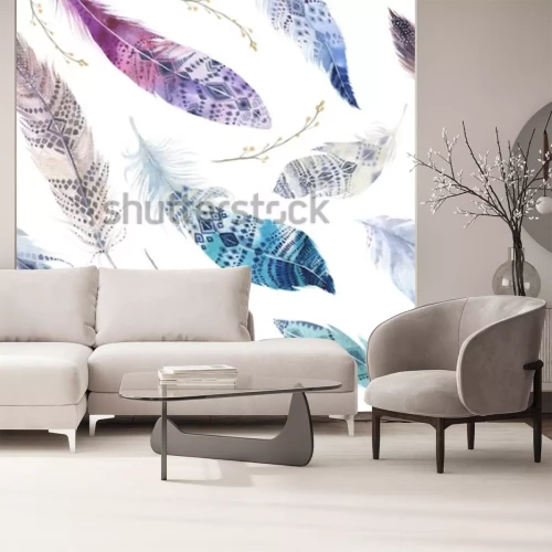 Fotobehang Kleurrijke veren in boho-stijl