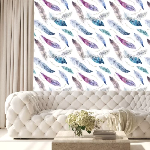 Behang Kleurrijke veren in boho-stijl