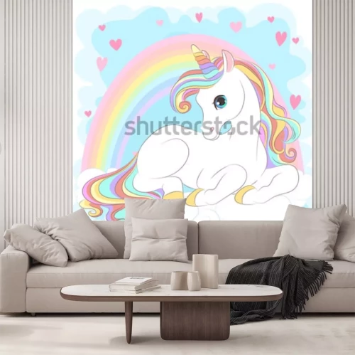 Fotobehang Regenboogeenhoorn en harten