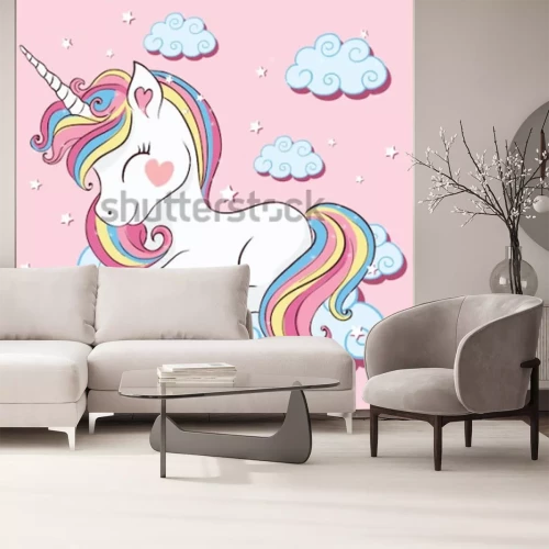 Sticker Een witte eenhoorn met regenboogmanen