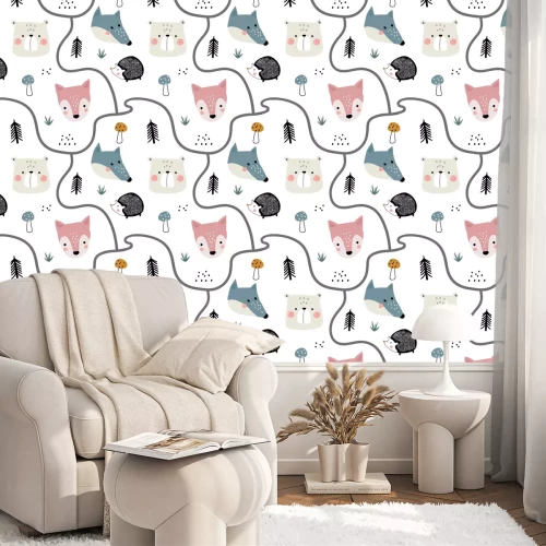 Behang Bospaden met vosjes teddyberen en egels