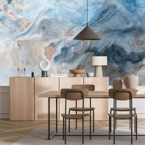 Fotobehang Blauw en grijs marmerpatroon