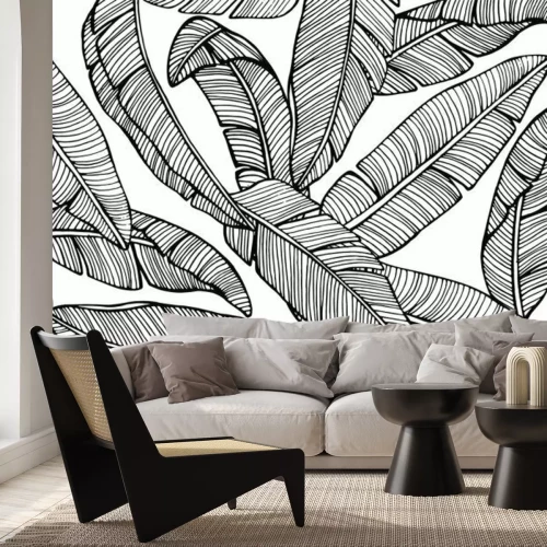 Sticker Zwart-wit afbeeldingen met bladeren