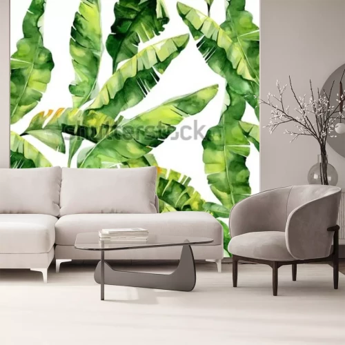 Fotobehang Grote bladeren van een bananenpalm