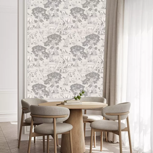 Behang Schets van dieren in het bos