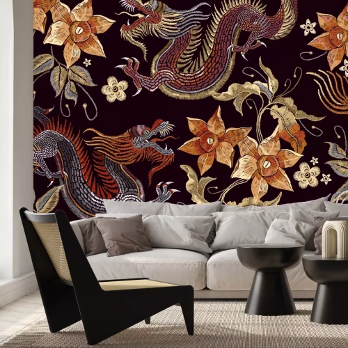 Fotobehang Klassieke Aziatische borduurwerk