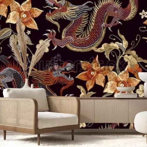 Fotobehang Klassieke Aziatische borduurwerk