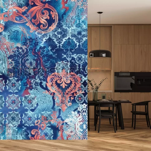 Fotobehang Etnisch blauw patroon