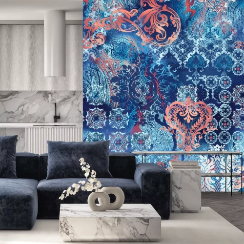 Fotobehang Etnisch blauw patroon