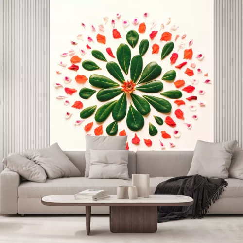 Sticker Mandala van bladeren en bloemblaadjes