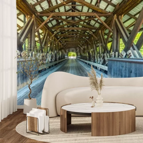 Fotobehang 3D brug met houten balken