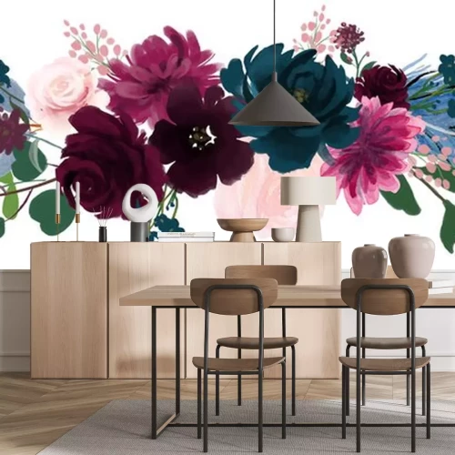 Sticker Decoratieve compositie van bloemen en veren