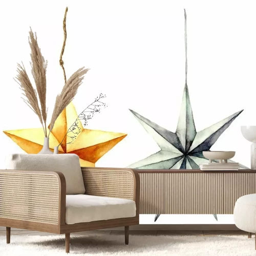 Sticker Aquarel sterren decoratie. Handgeschilderde gouden en zilveren sterren geïsoleerd op een witte achtergrond. Kerst speelgoed. Illustratie van het vakantie de moderne decor.